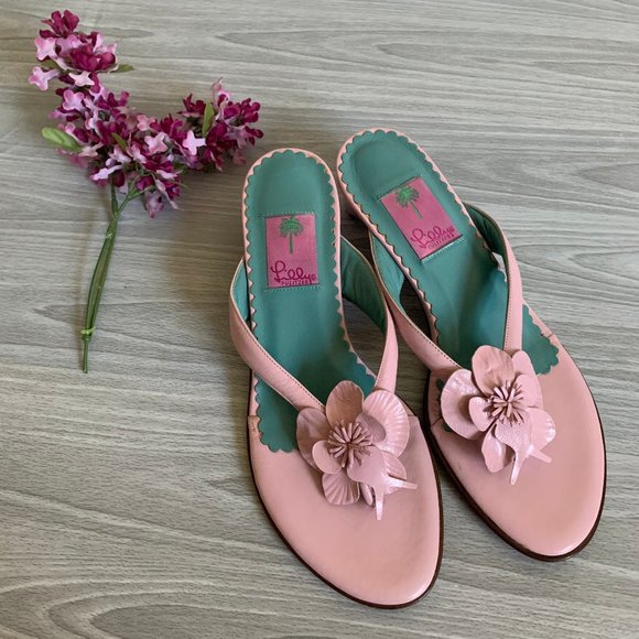 Lilly Pulitzer Shoes - Lilly Pulitzer Pink Flower Kitten Heel Sandals 9.5